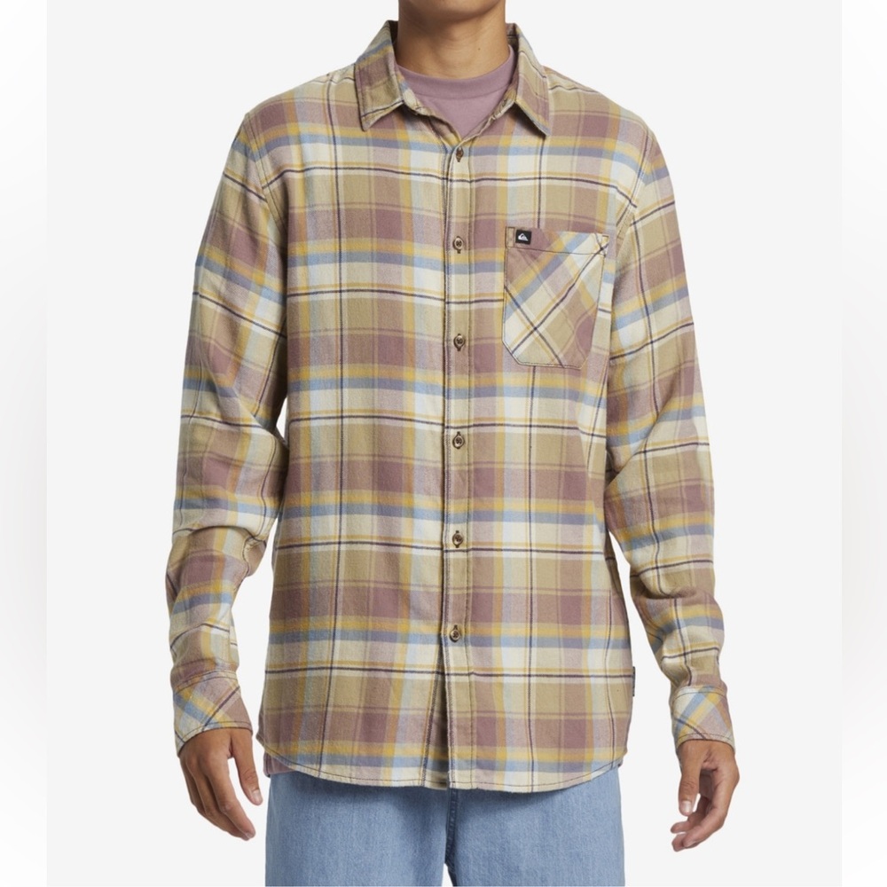 NWT Quiksilver Vestry Stretch Plaid Flannel Long Sleeve Shirt Multicolor. Medium